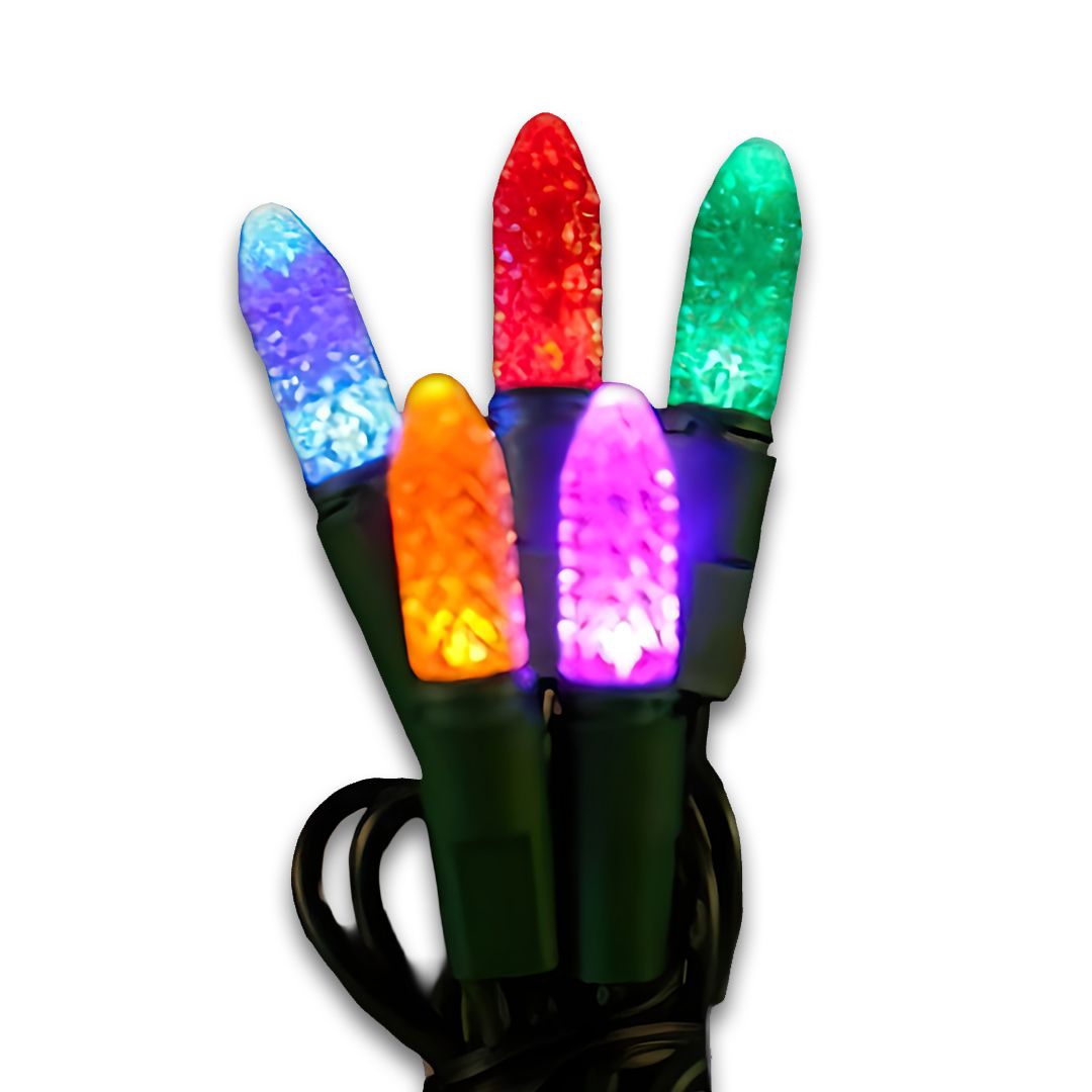 M8 Bulbs displayed lit in blue, red, green, orange, and pink colors
